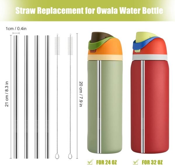 Metal Straw Replacement for Owala Water Bottle 24 oz 32 oz, Koala Straw for Owala With 2 Straw Cleaner, Reusable Stainless Steel Straws Compatible With Owala Water Bottle - 4pcs - Image 2