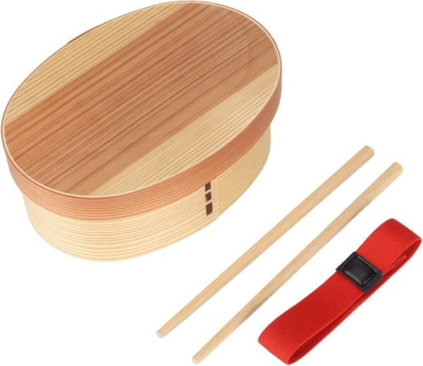 Bento Box Adult for Food Container, 1layer Bento Lunch Box Wood Wooden Sushi Tableware Women Men Lunch Container with Chopstick Kitchen Utensils Set for Home Office Picnic Outdoor