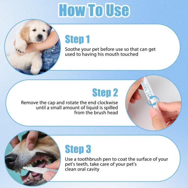 3 Pcs Pet Toothbrush Pen, Dog Teeth Cleaning Pen, Dog Tartar Remover for Teeth, Cat/Dog Tooth Whitening & Cleaning, Natural Plant Substance-Pet Teeth Repairing Kit - Image 6