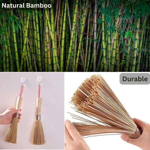 Bamboo Whisk and Wok Brush, Bamboo Cleaning Brush for Dishes, Bamboo Kitchen Brush, Pot and Pan Cleaner, Bamboo Wok Brush, Bamboo Brush for Dishes, Bamboo Scrubber (1) - Image 2