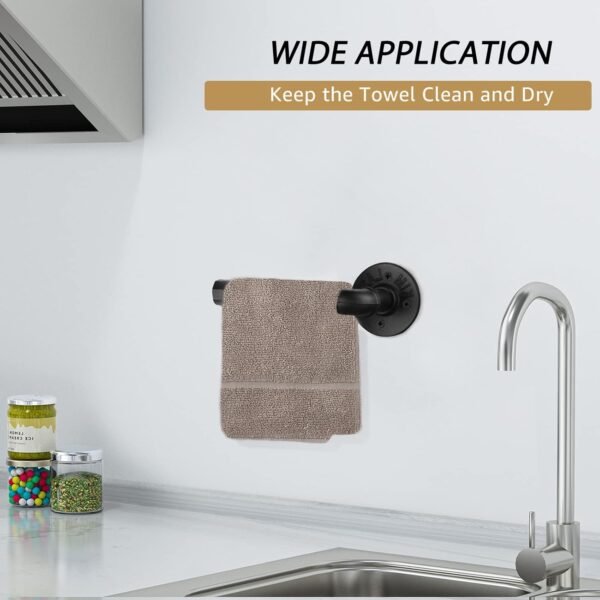 Industrial Black Bathroom Hardware Set, Wall Mounted Hardware Accessories, includes Toilet Paper Holder Towel Ring Towel Hook Set, Matte Black Iron Finish for Bathroom 3PCS - Image 6