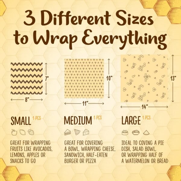 Generic BeeeWise Bee’s Wrap Reusable Beeswax Food Wraps, Eco-Friendly Organic Cotton Food Storage, Assorted 3 Pack (S, M, L) - Sustainable, Durable, Washable - Image 5
