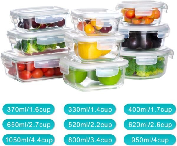 Bayco Glass Storage Containers with Lids, 9 Sets Glass Meal Prep Containers Airtight, Glass Food Storage Containers, Glass Containers for Food Storage with Lids - BPA-Free & Leak Proof - Image 3