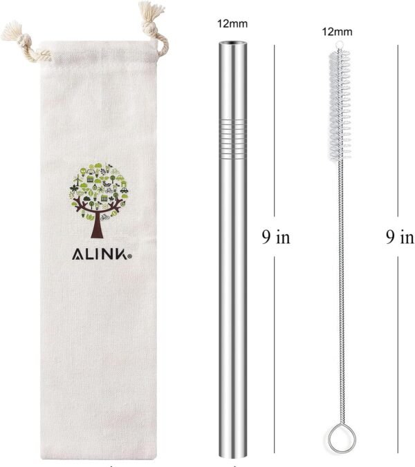ALINK Reusable Boba Straws with Case and Cleaning Brush, 4-Pack Extra Wide Stainless Steel Metal Bubble Tea Straw for Smoothie, Shakes, Tapioca Pearl, 12 mm x 9 inch - Image 6