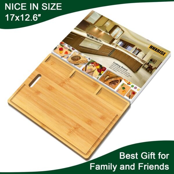 Cutting Boards,Large Bamboo Chopping Board, Built-In 3 Compartments And Juice Grooves, Charcuterie Board for Kitchen Counter Meat (Butcher Block) Cheese, Vegetables,Bread (17 x 12.6") - Image 4