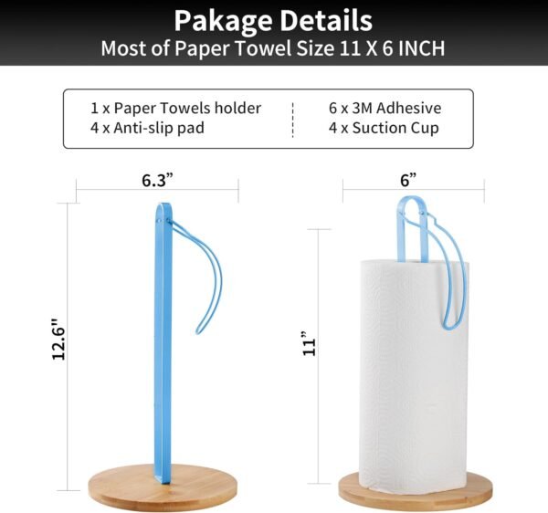 TONLEA Wood Paper Towel Holder with Fixer, Paper Towel Holder Countertop, Kitchen Towel Holder Free-Standing with Fixed or Non-Slip Wooden Base-Blue - Image 5