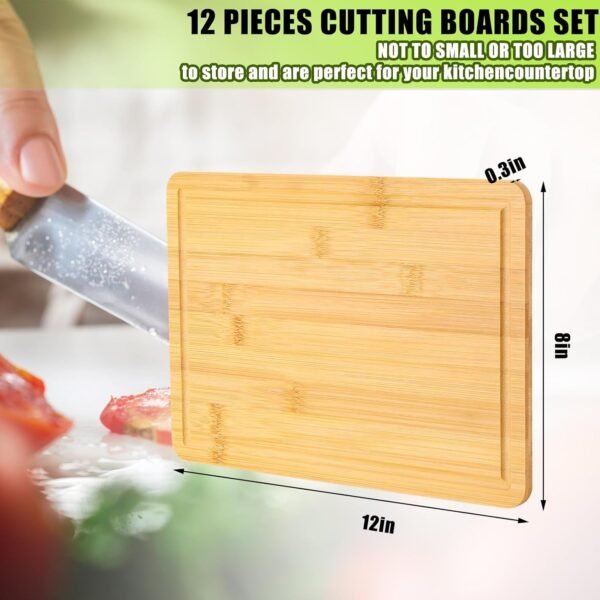 Patelai 12 Pack Bulk Plain Cutting Board Set Kitchen Chopping Boards Rectangular Blank Cutting Board Wood Crafts Serving Board for Christmas Wedding DIY Engraving Gifts(Bamboo,12 x 8 Inch) - Image 2