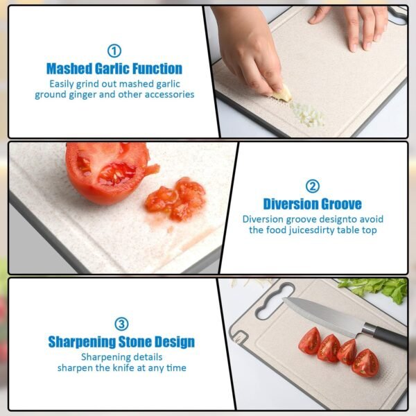 Stainless Steel Cutting Board, Double Sided Chopping Board for Kitchen, Food-Grade, 304 Stainless Steel and Wheat Straw PP, Scratch-resistant Mesh Design, Juice Groove, Dishwasher Safe, Easy to Clean - Image 4