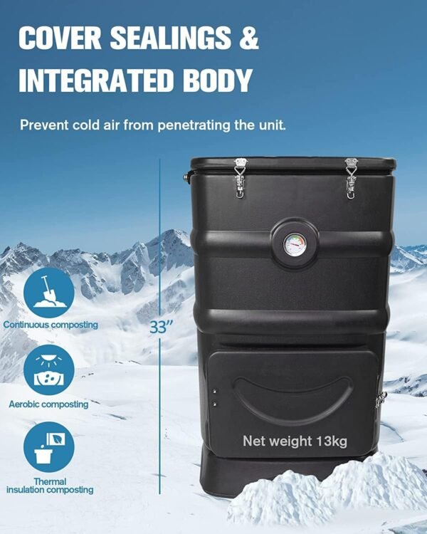 Insulated Compost Bin with Ventilation System - Quickly Composting All Year Round,A Reservoir at The Bottom Design to Collect The Leachate (30 Gal,Black) - Image 6