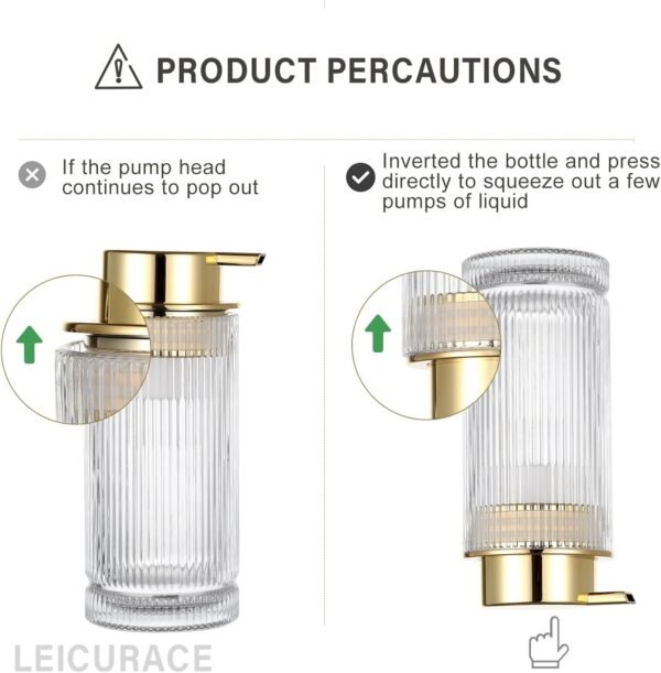 Glass Foam Soap Dispenser, Refillable Foaming Dispenser with Gold Pump, Foam Hand Soap Dispenser for Bathroom Kitchen, Modern Home Bathroom Kitchen Decor （Foam Type/Clear） - Image 9
