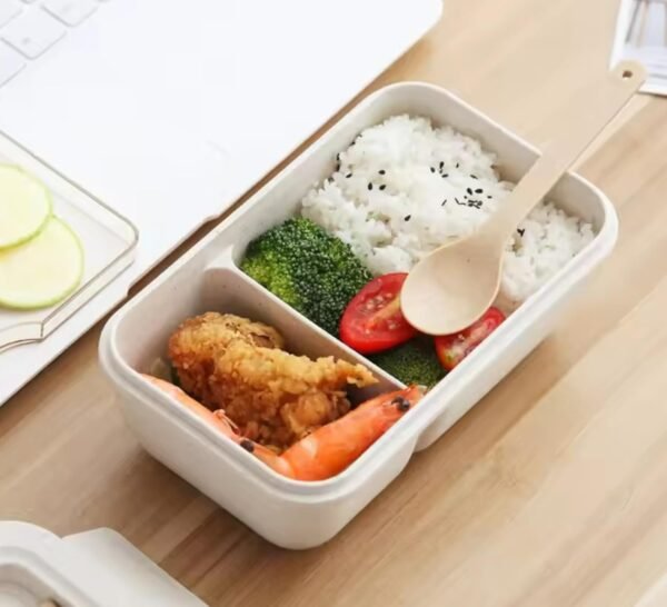 Lunch Box Bento Wheat Straw 2 Compartments, Eco-Friendly, Dishwasher & Microwave Safe, BPA-free, Air Tight, Leakproof, Compact & Portable (blue) - Image 3