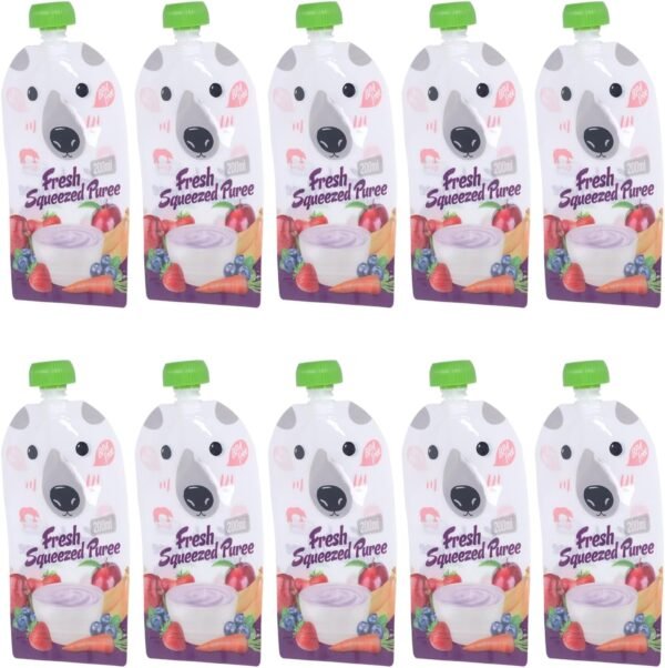 Reusable Food Pouch Portable Squeeze Baby Food Storage Bag 10 Pcs 200ml Refillable for Fruit Puree Reusable Food Pouch Baby Food Storage Bag Squeeze Baby Food Refillable Storage - Image 3