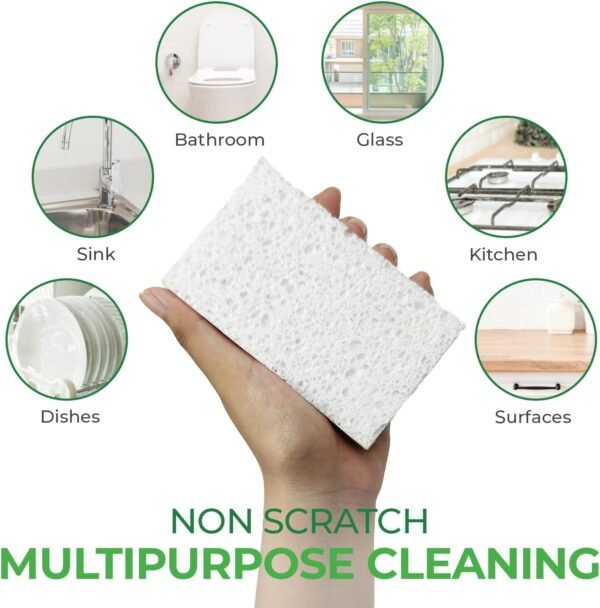 Biodegradable Cellulose Compressed Sponges - Pack of 16 Compostable Sponges Kitchen Pop Up Bulk - Non Scratch Multicolor Natural Dish Sponges - Heavy Duty Multipurpose Eco Friendly Sponges - Image 5