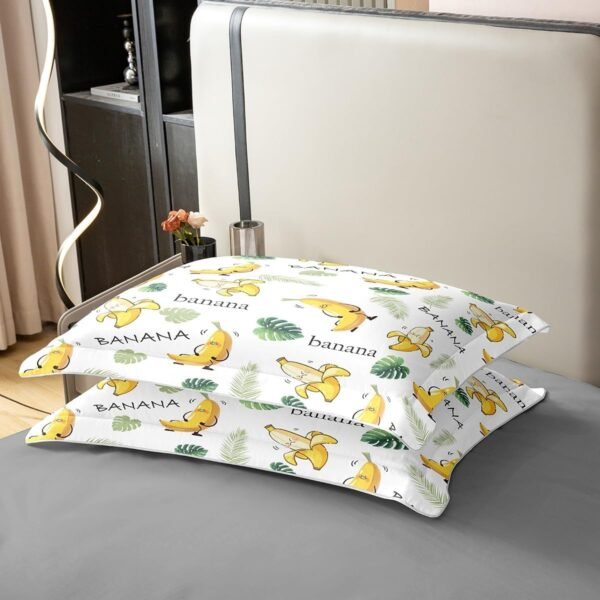 Castle Fairy Cute Banana 100% Organic Cotton Comforter Cover (Not Comforter) Green Palm Leaves Print Duvet Cover Set Queen Size for Bedroom Tropical Fruit Botanical Bedding Set with 2 Pillowcases - Image 5