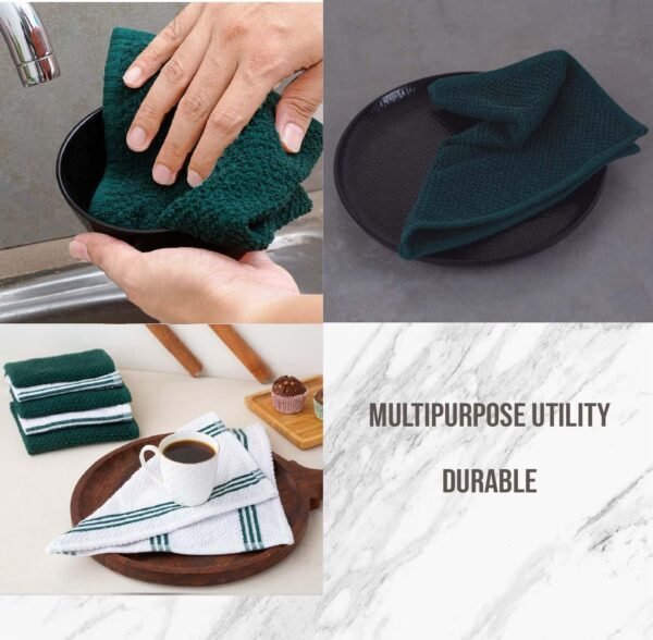 Lane Linen Dish Towels and Dishcloths Sets - 16 Pc Kitchen Towels Set, 500 Degree Heat Resistant Kitchen Mitts and Pot Holders, 100% Cotton Dish Towels, Kitchen Dish Rags for Washing Dishes - Green - Image 9