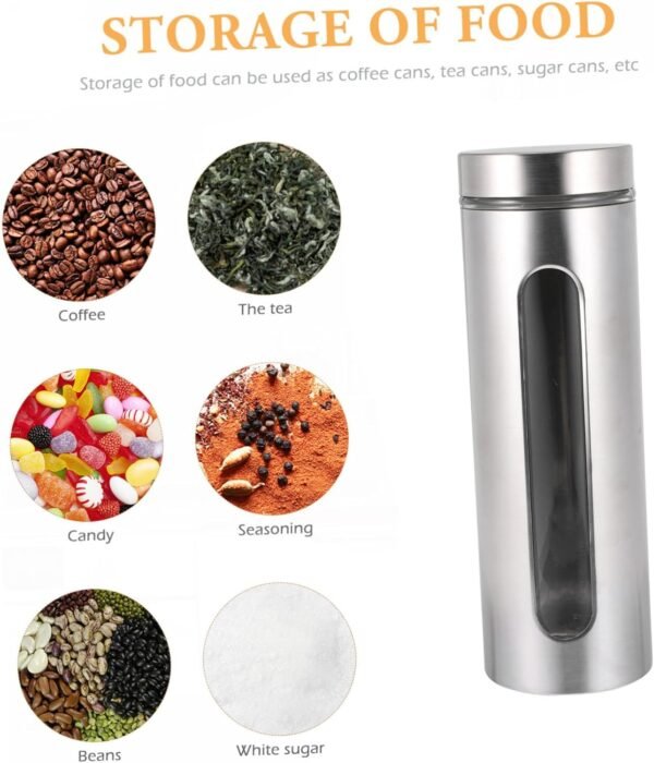 MAGICLULU 1pc Stainless Steel Storage Tank Tea Canister Storage Jars Food Sugar Jar Waste Paper Bin Leakproof Storage Container Tinplate Biscuit Boxes Coffee Jar Spice Bottle Silver Glass - Image 8