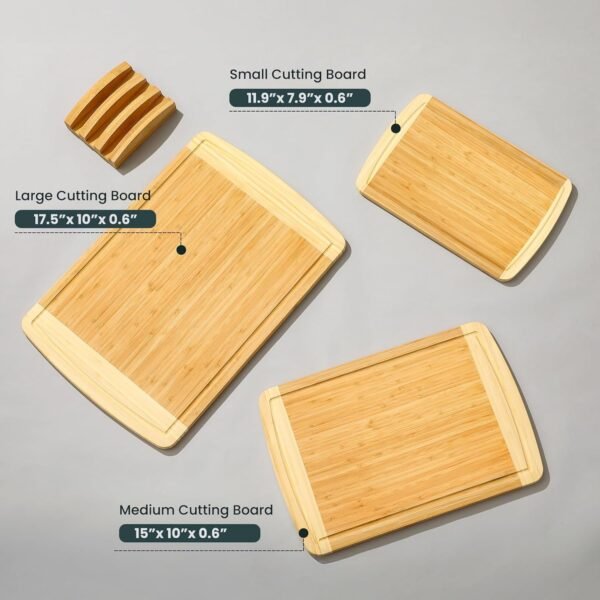 Hiware 3-Piece Extra Large Wooden Cutting Boards For Kitchen, Bamboo Cutting Board with Holder, Wood Cutting Board Set, Heavy Duty Chopping Board for Meat, Serving Tray Set- Two Tone - Image 2