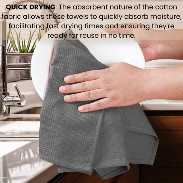 Assorted Kitchen Towels Cotton Set of 5 Large 16x26 inches - Dish Cloths Cleaning Towels with Hanging Loop - Soft Absorbent Tea Towels for Kitchen - Quick Drying Dish Towels Grey - Image 5