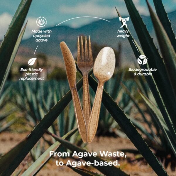 Sustainable Agave Co - Agave Fiber Cutlery Set - 24 Biofilm Wrapped Sets / 72 pcs - Biodegradable, Plant-Based, Made With Upcycled Materials - Bulk Brown Forks, Knives Spoons & Napkin Variety Pack - Image 2
