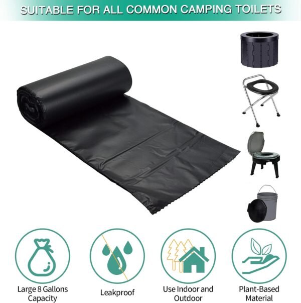 80 Portable Toilet Bags 100% Compostable 8 Gallon Camping Toilet Bags Use with 5 Gallon Bucket Toilet Waste Bags, Disposable Biodegradable Camping Poop Bags for Outdoor Camping Trash Bags - Image 2