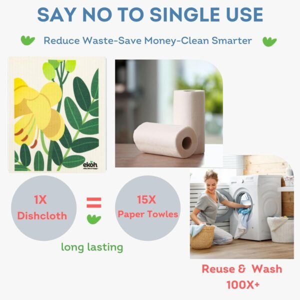 EKOH Swedish Dishcloths for The Kitchen - 12 Pack Cleaning Cloths for The Home - 100% Biodegradable Dish Cloths a Paper Towel and Plastic Sponge Alternative (Scandi Botanical, Scandinavian) - Image 2