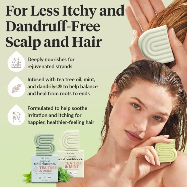 Kitsch Tea Tree & Mint Shampoo and Conditioner Bar Set, Hair Color Safe, Zero Waste, Vegan, Eco Friendly, Made in US, For All Hair Types, Paraben Free, Sulfate Free - Image 3