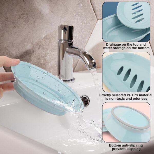 2 Pack Soap Dish with Drain Plastic Soap Holder for Shower Soap Box Easy to Clean & Keep Dry Soap Tray Suitable for Bathroom, Kitchen (Blue) - Image 4