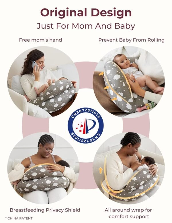 Momcozy Nursing Pillow for Breastfeeding, Original Plus Size Breastfeeding Pillows for More Support for Mom and Baby, with Adjustable Waist Strap and Removable Cotton Cover, Grey - Image 3