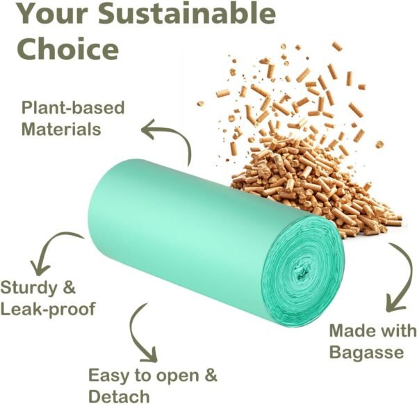 Small Compost Bags 1.2 Gallon Small Trash Bags, 100 Count Compostable Trash Bags Small Biodegradable Trash Bags for Kitchen Bathroom Office Fit 4.5-5 Liter Small Trash Can, Green - Image 2