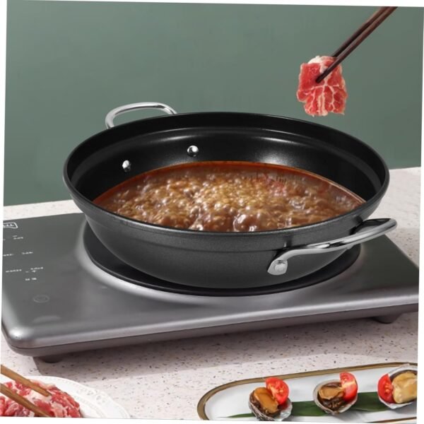 Large Capacity Shallow Soup Hot Pot Hotpot Pot Deep Frying Pan Dish Drying Rack Shallow Cookware The Wok Griddle Pans Big Pots for Cooking Korean Ramen Pot Metal Wok Home Wok Iron Cabilock - Image 6
