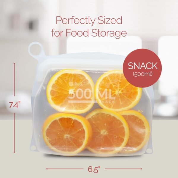 Reli. Reusable Silicone Bags (2 Pack) | Snack (500 ml), Clear | Silicone Bags for Food Storage | Small Reusable Food Storage Bags for Food, Meal Prep, Storage | Leak-Proof, Dishwasher/Freezer Safe - Image 4