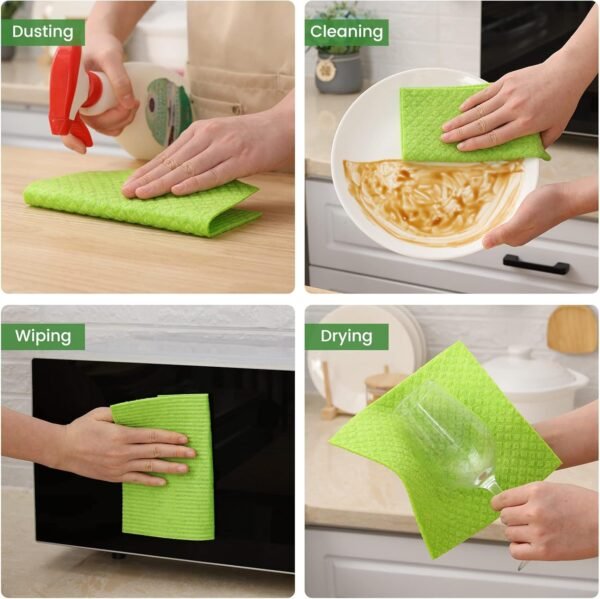 Homaxy Swedish Dishcloths for Kitchen, 10 Pack Reusable and Washable Cellulose Sponge Cloths Dish Towels, Absorbent and No Odor Paper Towels for Dishes ＆ Counters, Blue/White/Grey/Green - Image 5
