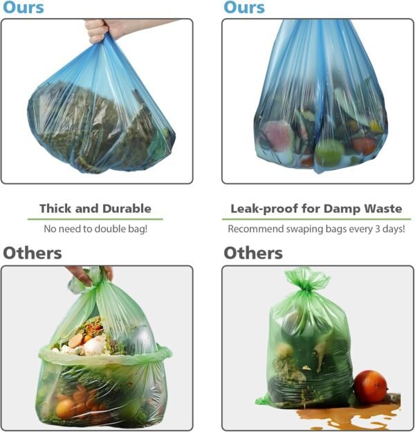 Compostable Trash Bags 4 Gallon 200 Packs,AYOTEE Biodegradable Trash Bags,Blue Recycle Bags,No leak Small Trash Bags,Small Garbage Bags 4 Gallon Trash Bags Unscented,4-6 Gal Bathroom Trash Bags - Image 4