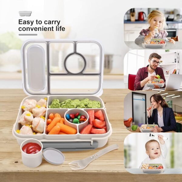 Bento box adult lunch box,lunch box kids,lunch containers for Adults/Kids/Toddler,5 Compartments bento Lunch box for kids with Sauce Vontainers,Microwave & Dishwasher & Freezer Safe(White) - Image 3