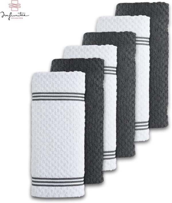Infinitee Xclusives 100% Cotton Kitchen Towels - 15x25 Inch Ultra Soft Tea Towels, Super Absorbent Terry Dish Towels for Kitchen Linens |Grey| - Image 8