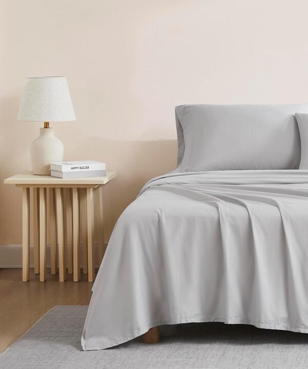 Linen Closet Luxury Cotton 144 Thread Count Organic Cotton 4-Piece Sheet Set, Queen, Light Grey - Image 5