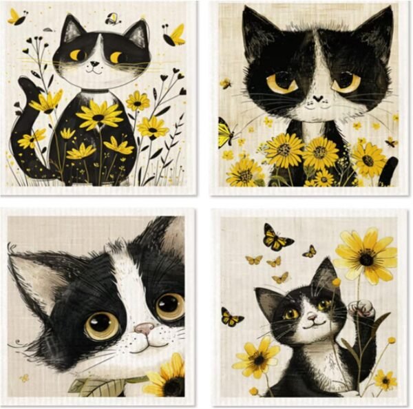 Morigins Cat Swedish Dishcloths for Kitchen Dish Towels,Cellulose Sponge Cloths,Non Scratch Reusable Paper Towels, Biodegradable and Reusable Kitchen Dish Rags