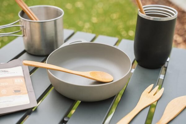 Premium Reusable Bamboo Utensil Travel Set | Includes Fork, Knife, Spoon, Chopsticks, & Carabiner Clip | Made from Sustainable Materials | Eco-Conscious | Blue Topo (Pack of 1) - Image 7