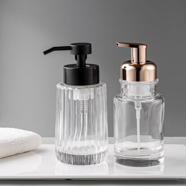 Easy Tang Glass Foaming Soap Dispenser with Black Pump, 12 OZ Vintage-Inspired Modern Glass Refillable Bottle for Bathroom Vanity Countertop and Kitchen - Image 6