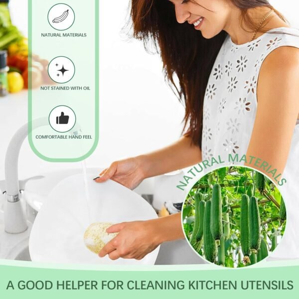 Natural Loofah Dish Sponge, Natural Kitchen Biodegradable Compostable Cellulose Loofah Scrub Sponge, Dual Sided Reusable Non Scratch Cleaning Sponge for Cleaning Kitchen, Bathroom, Household, 3 Pcs - Image 2