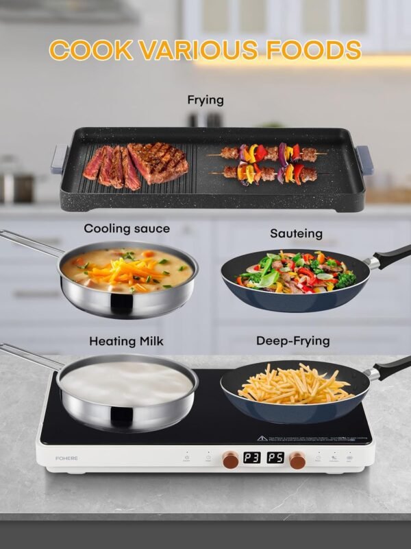 Induction Cooktop 2 Burners, Double Induction Hot Plate with Removable Iron Cast Griddle Pan Non-stick, Independent Temperature Control,Touch 8 Power Levels, 99 Min Timer for Magnetic Cookware - Image 6
