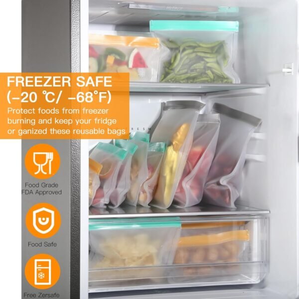 12/24Pcs Reusable Food Storage Bags, Dishwasher Safe, BPA Free Freezer bags, for Sandwich Snack Lunch, Meats, Cereal, Vegetables, Gallon (12 Pcs) - Image 2