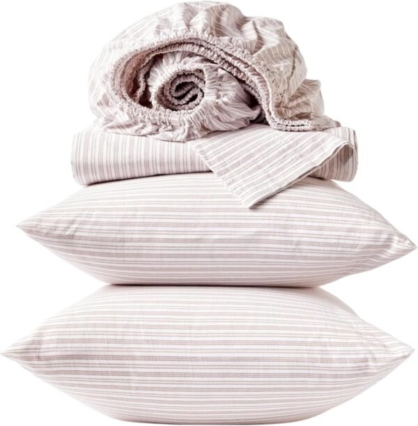 Coyuchi Organic Crinkled Percale Sheet Set, Hazel w/Sedona (Full)