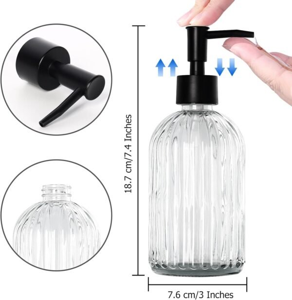 Topsky Glass Soap Dispenser with Plastic Pump, 400ml Liquid Hand Soap Dispenser, Rustproof Pump for Kitchen & Bathroom, Great for Lotions, Essential Oil, Liquid Soaps,Transparent - Image 4