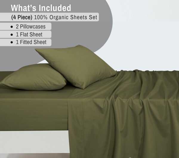 RUVANTI 100% Organic Cotton Sheets - Queen Sheet Set - Certified for GOTS - Breathable & Comfortable - Soft & Cooling Percale Bed Sheets Queen Size Set - Deep Pocket 15" - 4 Pcs - Olive - Image 8