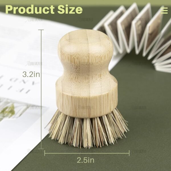 AUEAR, Natural Bamboo Dish Scrub Brush Cleaning Brush Pot Scrubber Brushes Coconut Bristles for Cast Iron Skillet Pots Pans (4 Pack) - Image 2