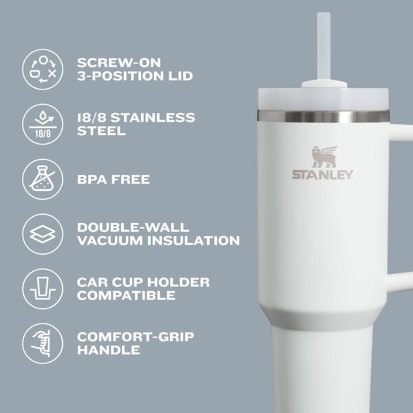 Stanley Quencher H2.0 Tumbler with Handle & Straw 40 oz | Twist On 3-Way Lid | Cupholder Compatible for Travel | Insulated Stainless Steel Cup | BPA-Free | Stainless Steel Shale - Image 4