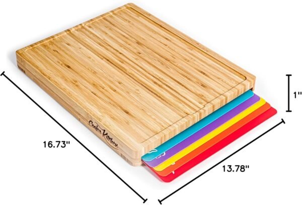 Bamboo Cutting Board Set - Easy-to-Clean Wood Cutting Board Set with 6 Color-Coded Flexible Plastic Cutting Boards with Food Icons - Wooden Cutting Boards For Kitchen - Wooden Chopping Board Set - Image 9