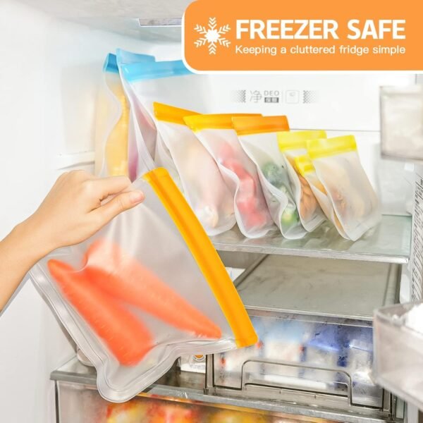 10 Pack Dishwasher Safe Reusable Bags Silicone, Leakproof Reusable Freezer Bags, BPA Free Reusable Food Storage Bags for Lunch Marinate Food Travel - 3 Gallon 3 Snack 4 Sandwich Bags - Image 3
