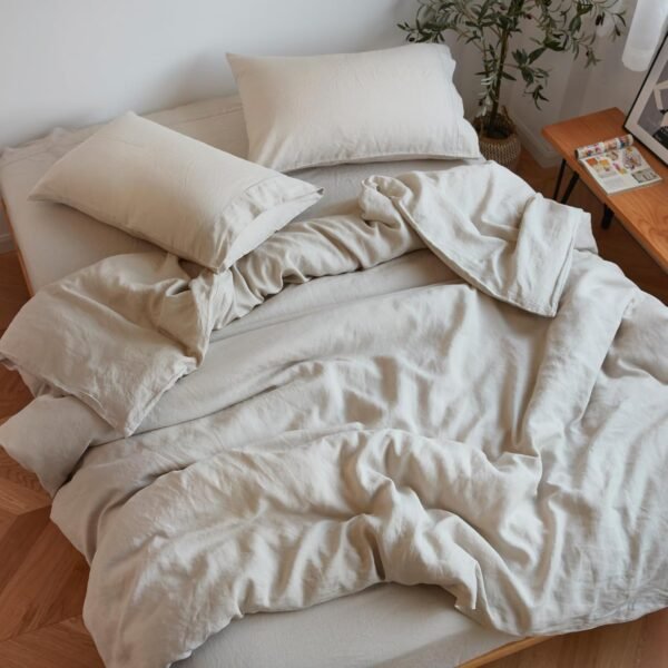 Sijo Stone Washed 100% Organic French Linen Bed Sheet Set, GOTS Certified Organic, Best Cooling Linen Sheet Award by Sleep Foundation 3pc Set - 2 Pillowcases and 1 Fitted Sheet (Classic, King)